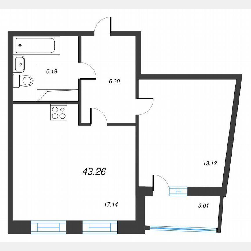 1-к. квартира, 44,8 м², 15/22 эт.