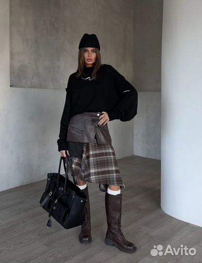 Юбка с баской ассиметричная в клетку, balenciaga