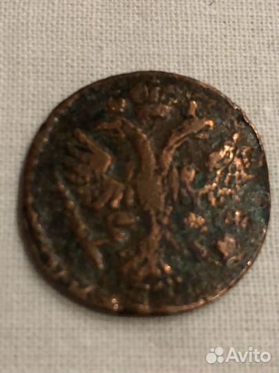 Деньга 1734 перечекан из копейки 1724