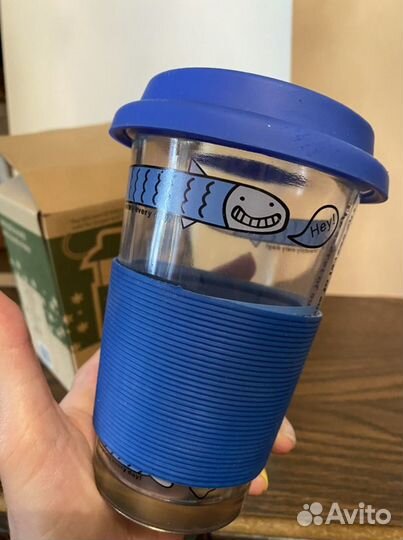 Стакан непроливайка с силиконовой ручкой - рыбки