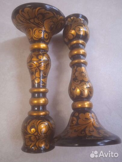 Подсвечники из дерева Хохлома