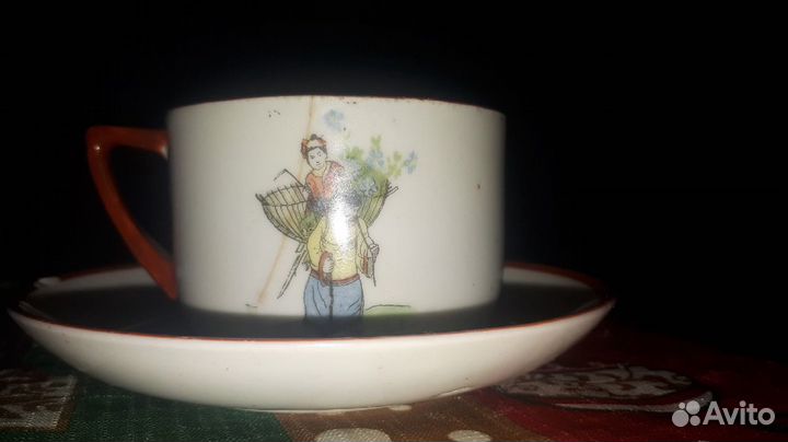 Китайские мотивы 1920г чашка 2 блюдца клеймо тд