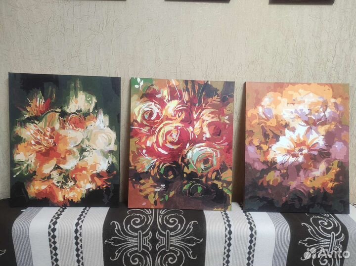 Картины по номерам раскрашенная триптих