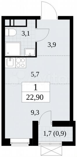 Квартира-студия, 22,9 м², 7/16 эт.