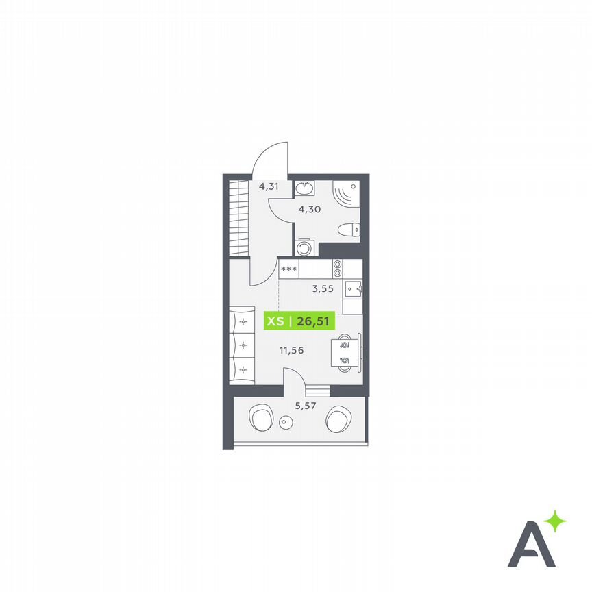 Квартира-студия, 26,5 м², 12/12 эт.