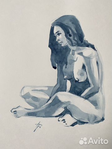 Картина акварель девушка ню