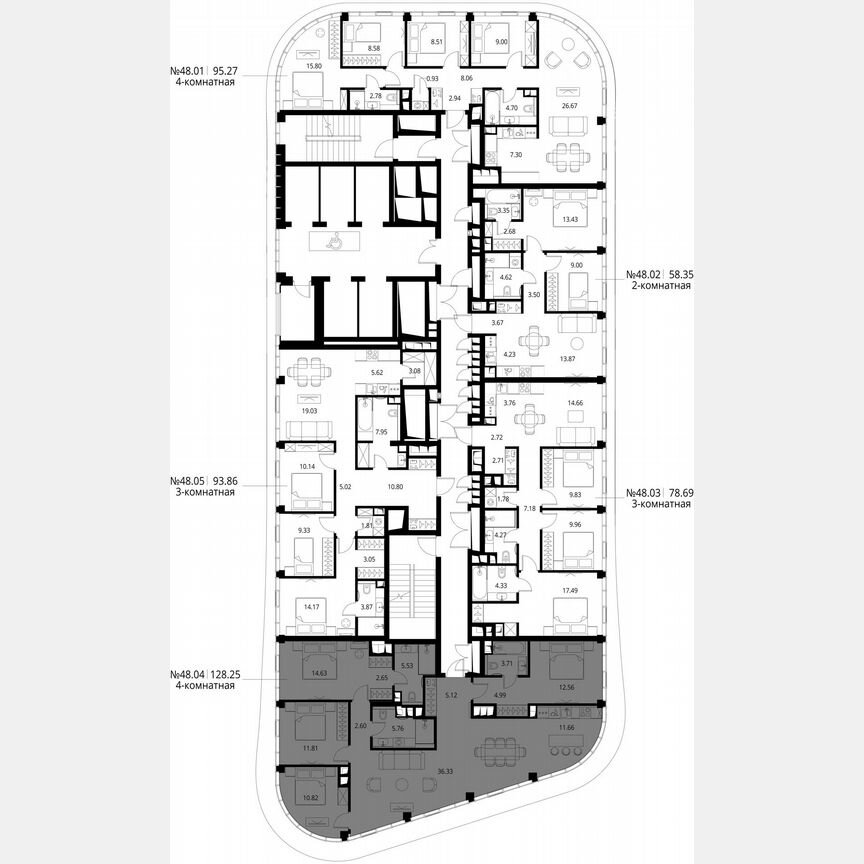4-к. квартира, 128,3 м², 48/49 эт.