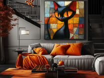 Картина маслом в стиле кубизм Черный кот Примерка