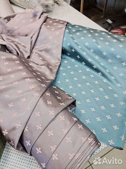 Ткань для штор жаккард горошек, соты, лилия