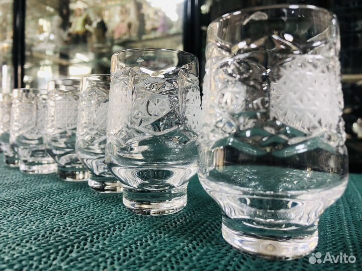 Хрустальный набор Графин, стопки, поднос