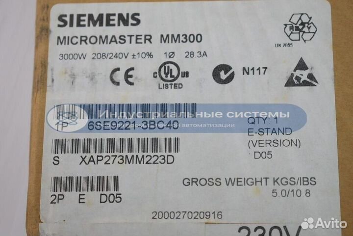 Частотный привод Siemens 6SE9221-3BC40