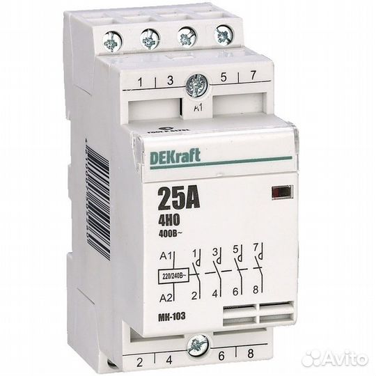 Контактор модульный DEKraft мк-103, 25А, 230В, 2но