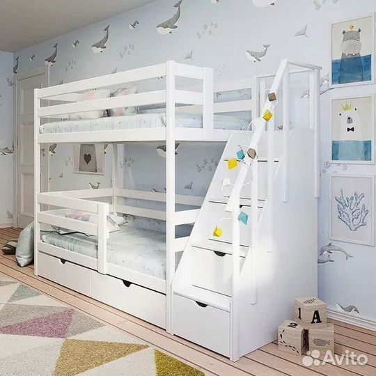 Двухъярусная кровать с лестницей комодом 160х80