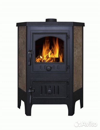 Печь-камин бавария угловая чугун с плитой Экокамин
