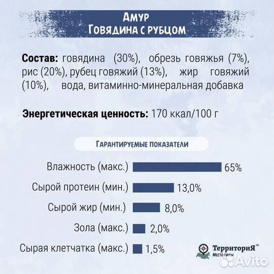 Влажный корм Территория Говядина, рубец для собак