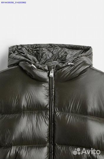 Пуховик Zara x Moncler Глянцевый Хаки (Арт.89010)