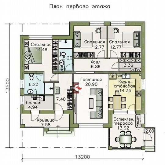 Коттедж 110 м² на участке 6 сот.