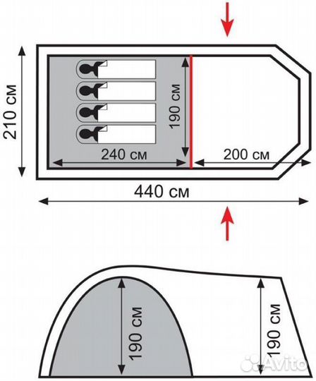 Палатка Catawba 4-х местная зеленая Totem 