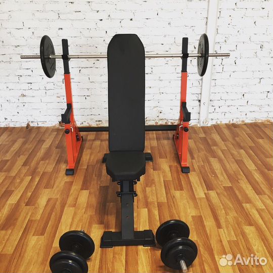 Скамья Стойки Штанга и Гантели