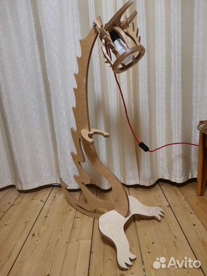 Торшер детский дракон деревянный напольный лофт