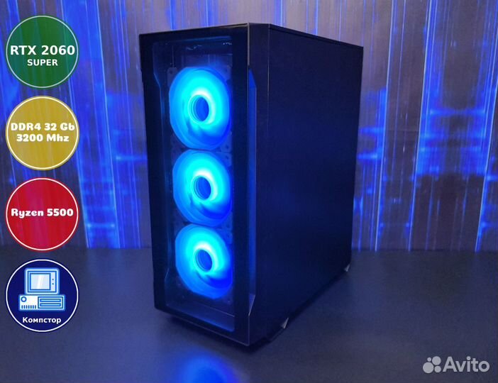 Игровой пк новый AMD5500-RTX2060SUP-32DDR4-JEU-A520