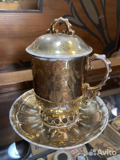 Старинная чайная пара, фарфор Кузнецов