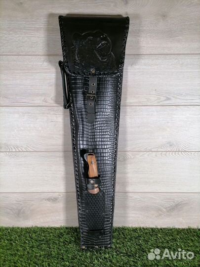 Набор шампуров в кожаном чехле черный с ножом