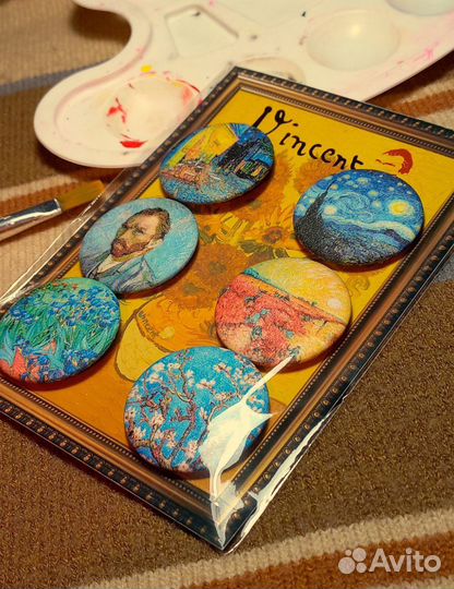 Набор значков с блёстками, Винсент Ван Гог