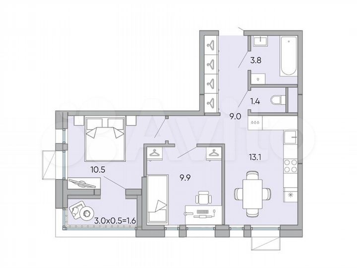 2-к. квартира, 49,2 м², 17/18 эт.