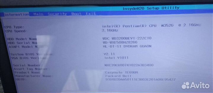 Ноутбук packard Bell