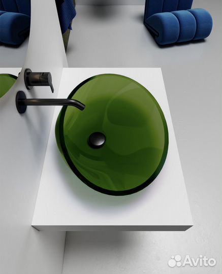 Раковина накладная зеленая из полиэфирной смолы