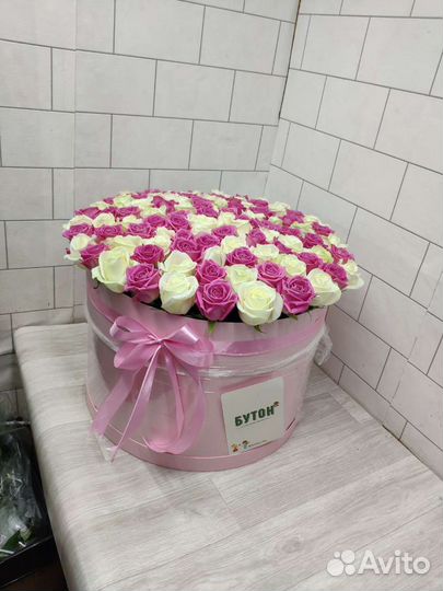 Корзина 101 штук роза