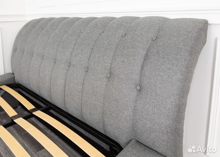 Кровать 200х200 рогожка серая