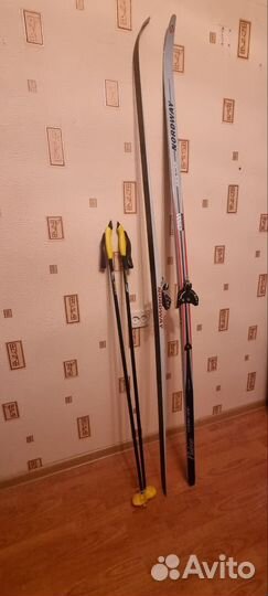 Лыжи, лыжные палки и лыжные ботинки