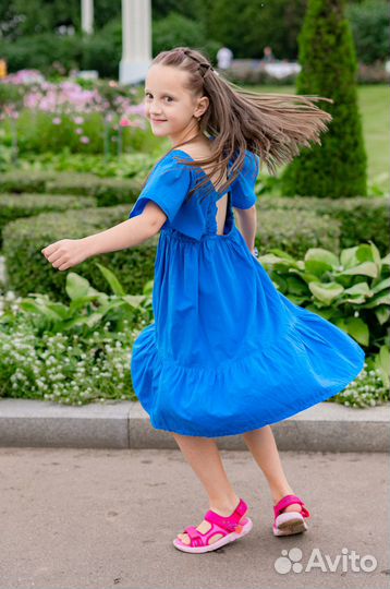 Синее платье H&M 128р хлопок нарядное
