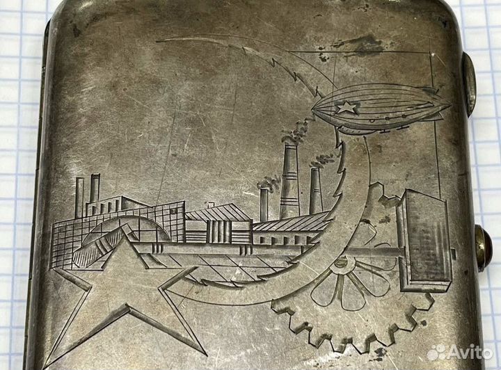 Портсигар СССР агитация, серебро 875 проба