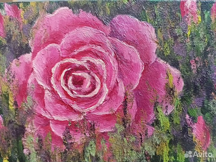 Картина маслом Роза. Холст на картоне 10x15