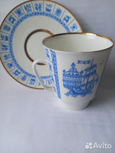 Чашка для кофе и блюдце, фарфор, лфз, СССР