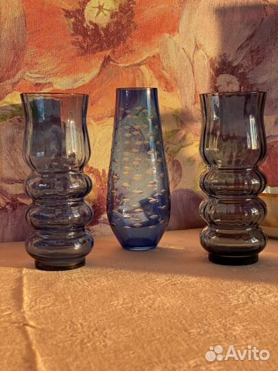 Ваза цветное синее стекло. Хрусталь. Кобальт