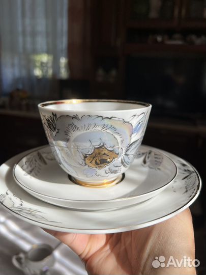 Сервиз чайный Жемчужный, тарелки, графин раритет