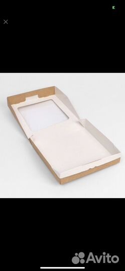 Коробка крафт 20х20х4 см с окном крафт