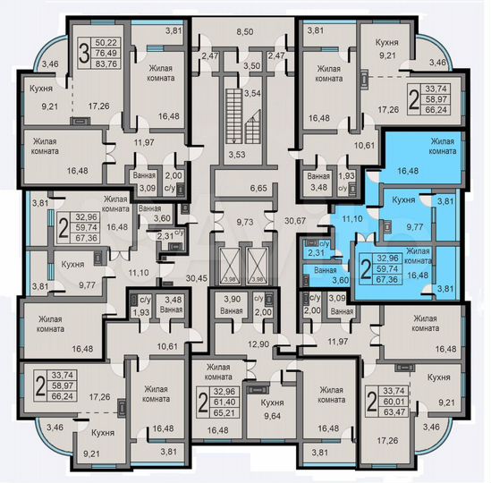 2-к. квартира, 67,4 м², 5/19 эт.