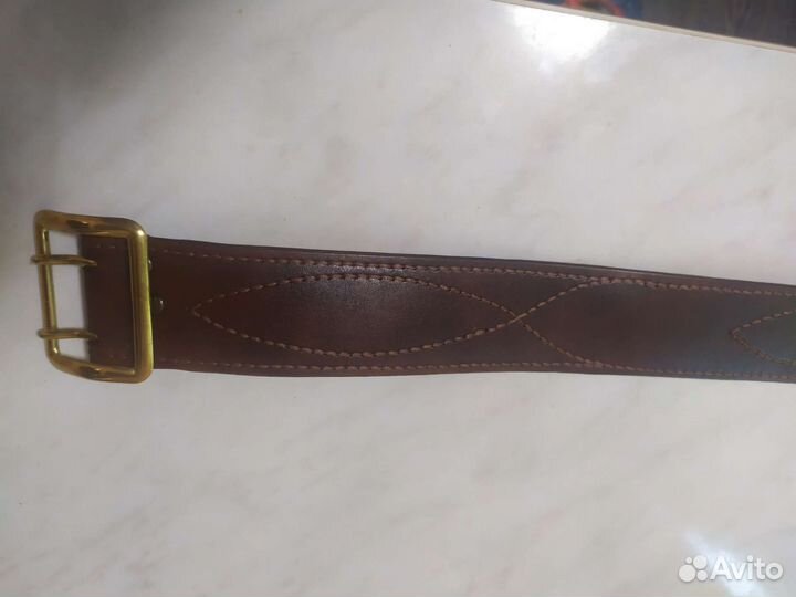 Мужской кожаный ремень ручной работы коричневый