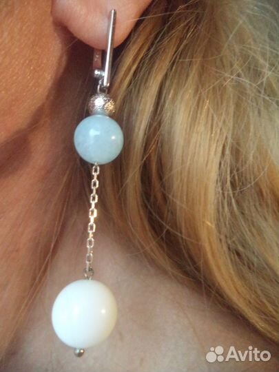 Серьги-подвески серебро 925, камни