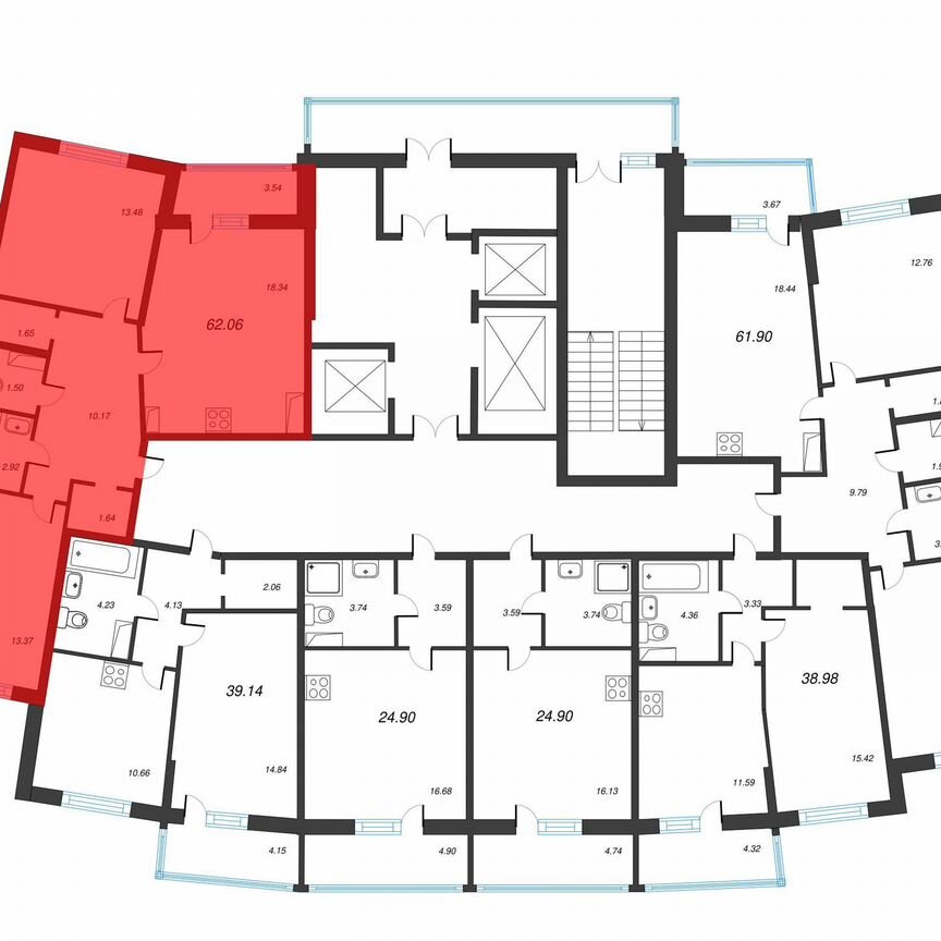 2-к. квартира, 63,9 м², 9/22 эт.