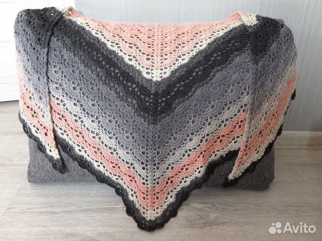 Платок, шаль, бактус, вязаный крючком