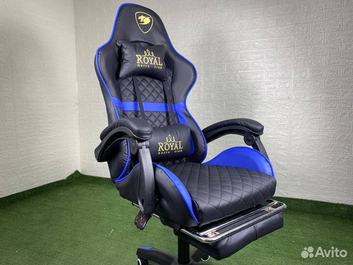 Компьютерное кресло экокожа синее игровое