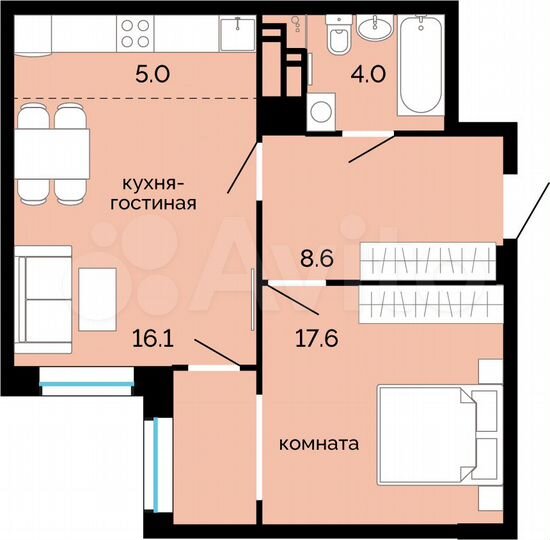 2-к. квартира, 51,3 м², 7/25 эт.
