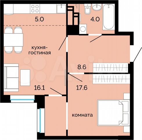 2-к. квартира, 51,3 м², 7/25 эт.