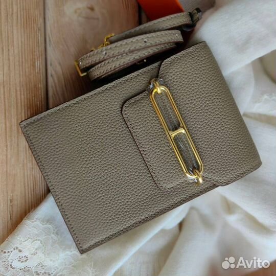 Женская сумка мини Hermes Etoupe натуральная кожа